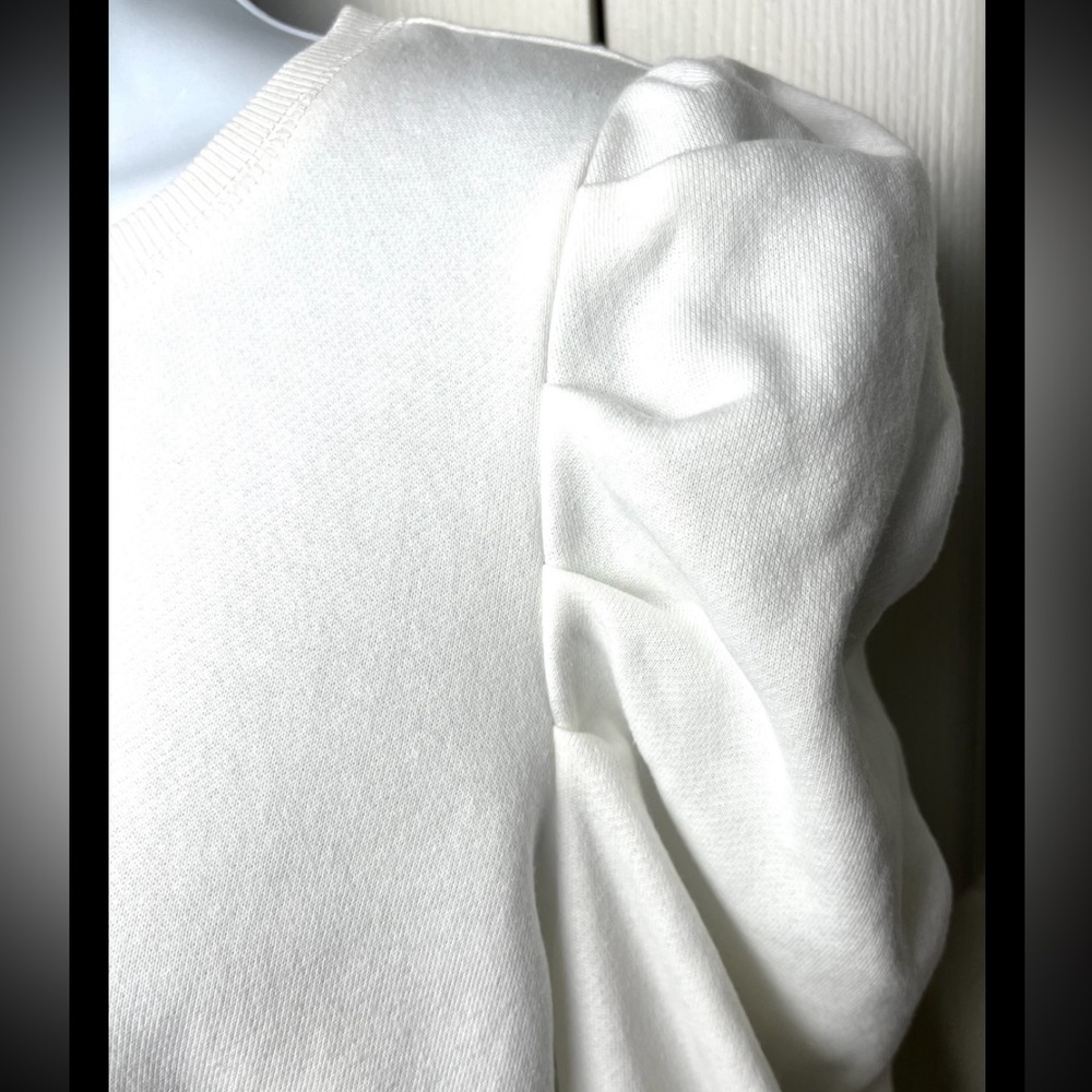 REBECCA MINKOFF Sweatshirt Puffy Sleeve White Crew Neckline Medium - Picture 6 of 8